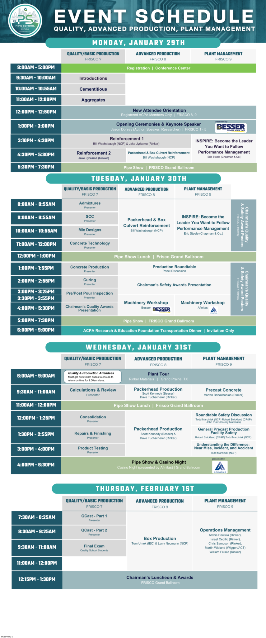 Schedule Production, Plant Management, Quality School ACPA Pipe School